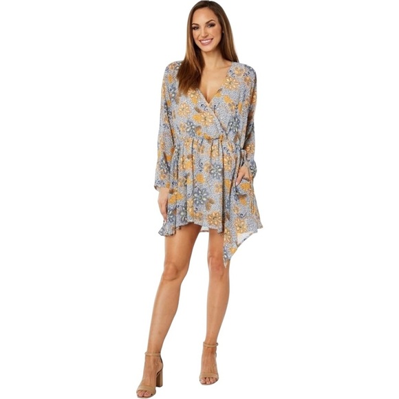 Free People Dresses & Skirts - Free People Sky Combo Floral Asymmetrical Wrap Summer Dress Cottagecore Women L